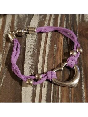 Purple Vegan Suede Open Heart Bracelet